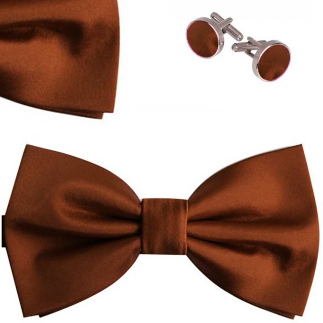 Set papion barbati, batista, butoni, maro ciocolata